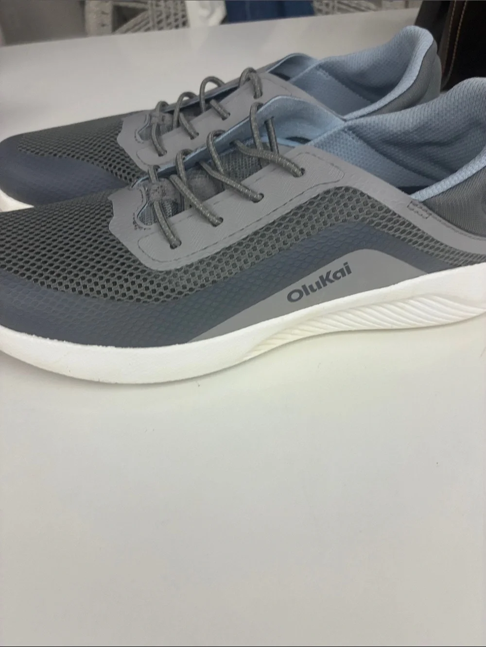 OluKai Men's Gray and Charcoal Mesh Lace-Up Sneakers sz10.5